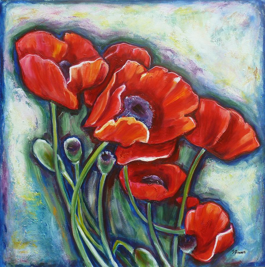 Poppy Painting - Vying for Attention 2 by Sheila Diemert