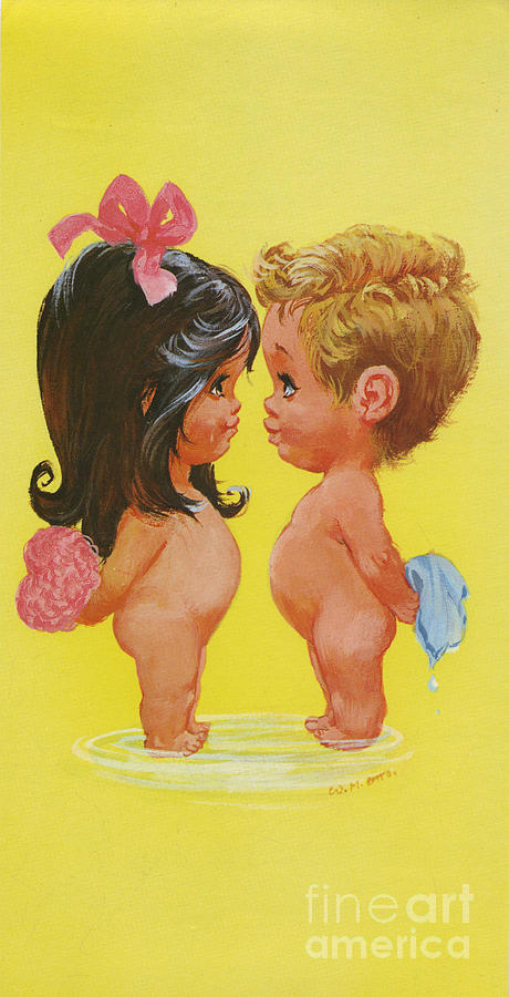 W M Otto Bathing Boy And Girl Valentine Love Bathers Digital Art