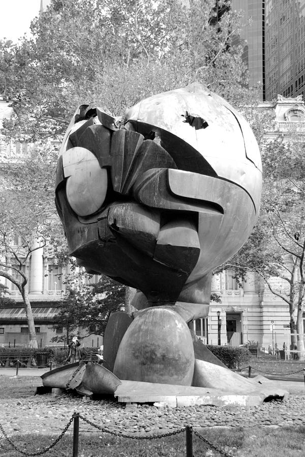 W T C Fountain Sphere In Black And White Photograph