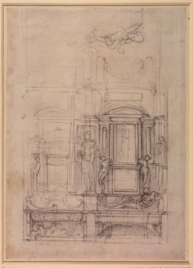 W.26r Design For The Medici Chapel In The Church Of San Lorenzo, Florence Charcoal Photograph by Michelangelo Buonarroti