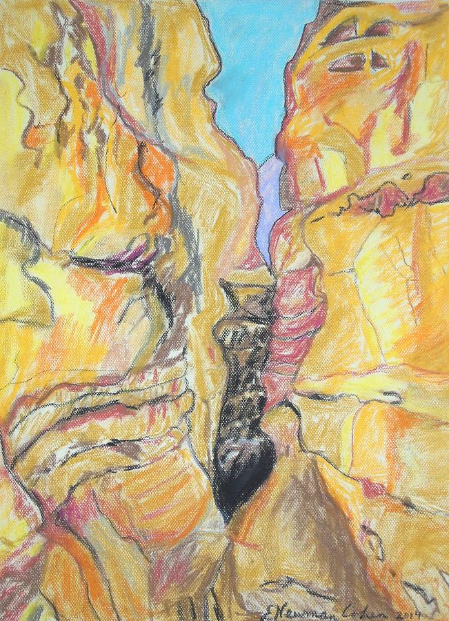 Wadi in the Judean Desert Drawing by Esther Newman-Cohen
