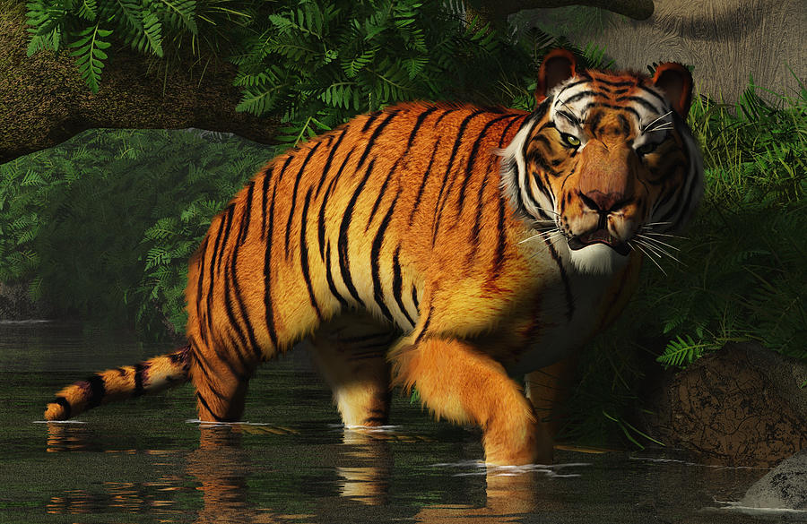 Wildlife Digital Art - Wading Tiger by Daniel Eskridge