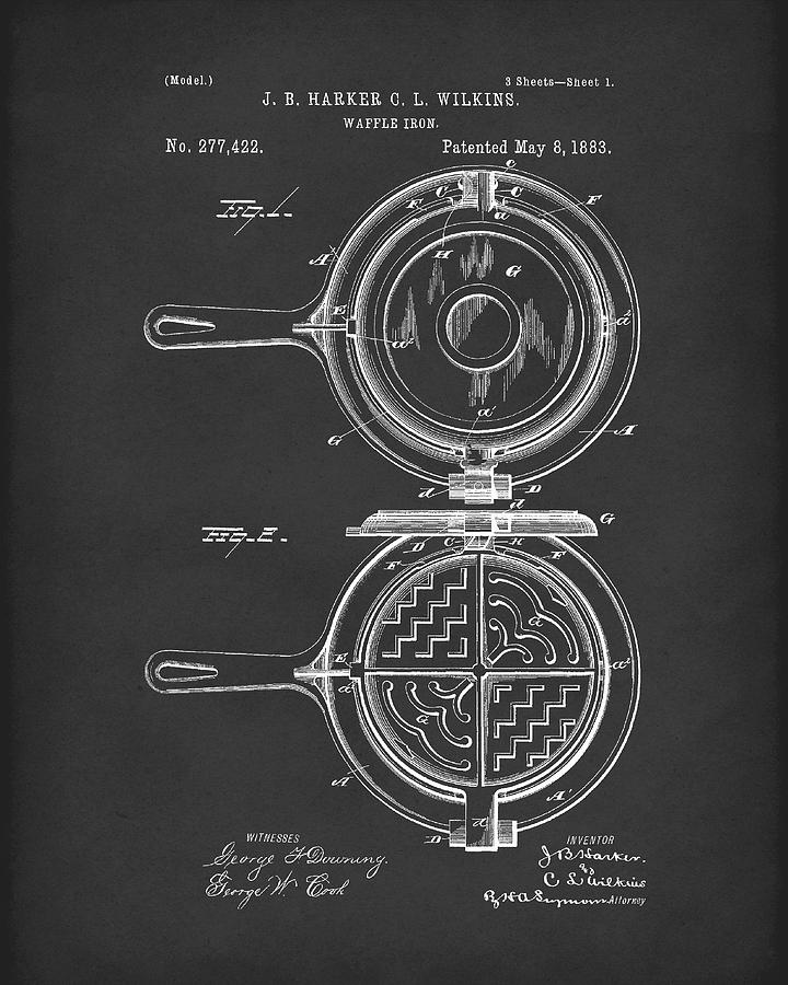 Waffle Iron 1883 Patent Art Black Photograph by Prior Art Design