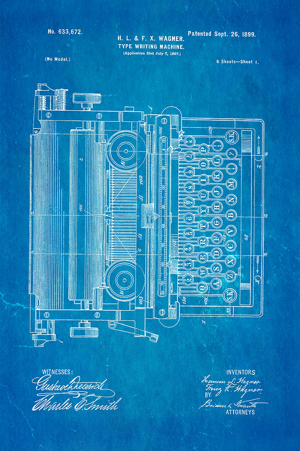 Tool Photograph - Wagner Type Writing Machine Patent Art 1899 Blueprint by Ian Monk