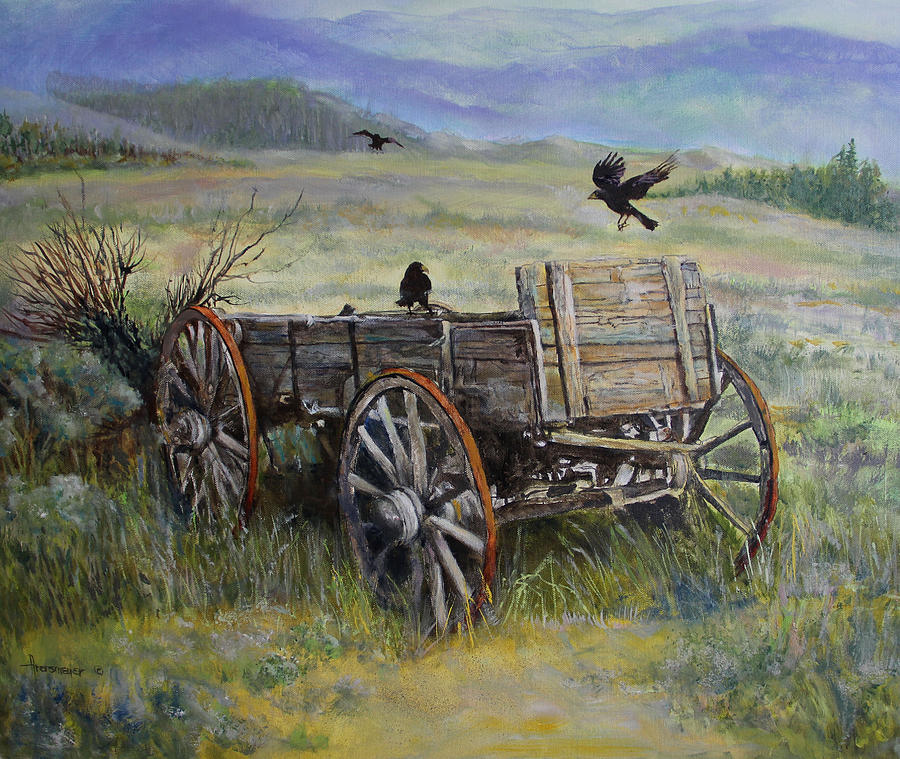 Wagon And Crows Painting by Ann Arensmeyer