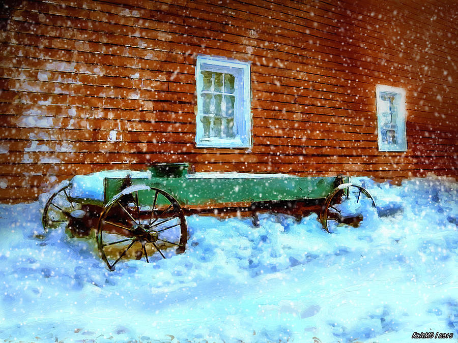 Wagon Cart in the Snow Digital Art by Ken Morris