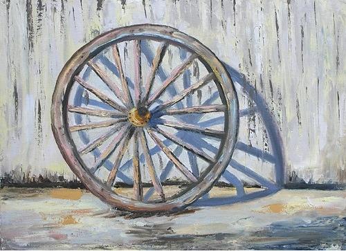 Wagon Wheel Painting by Barbara Busenbark