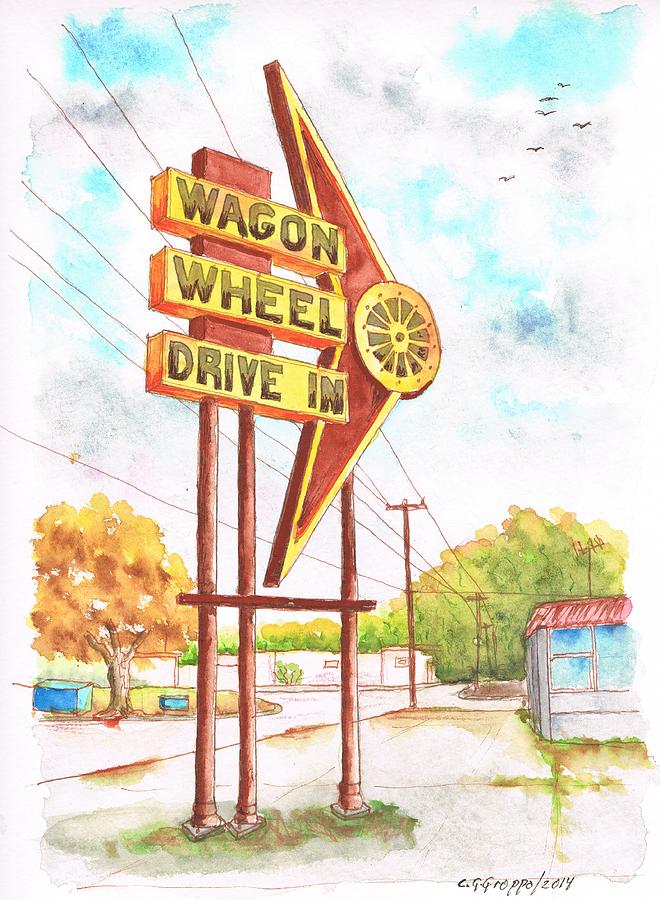 Wagon Wheel Drive In, Big Spring, Texas Painting by Carlos G Groppa