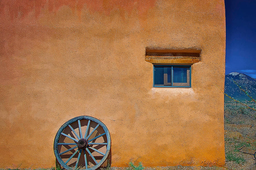 Wagon wheel of Taos Digital Art by Charles Muhle