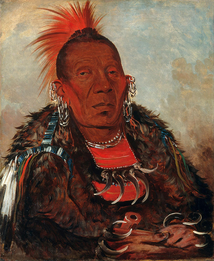 Wah-ro-nee-sah. The Surrounder. Chief of the Tribe Painting by George Catlin