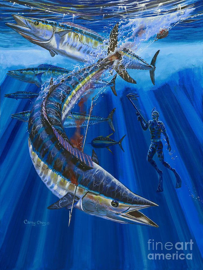 Wahoo spear Painting by Carey Chen