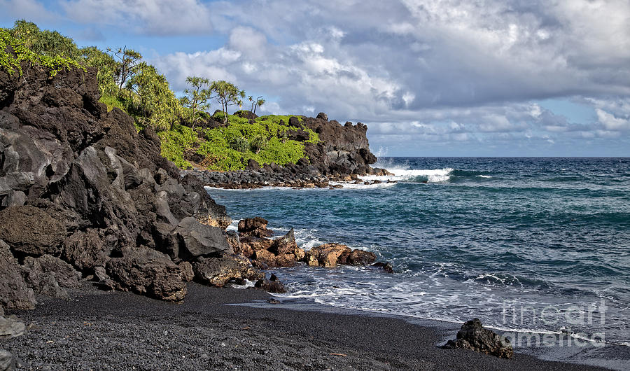 Landscape Photograph - Waianapanapa State Parks Black Sand Beach Maui Hawaii by Edward Fielding