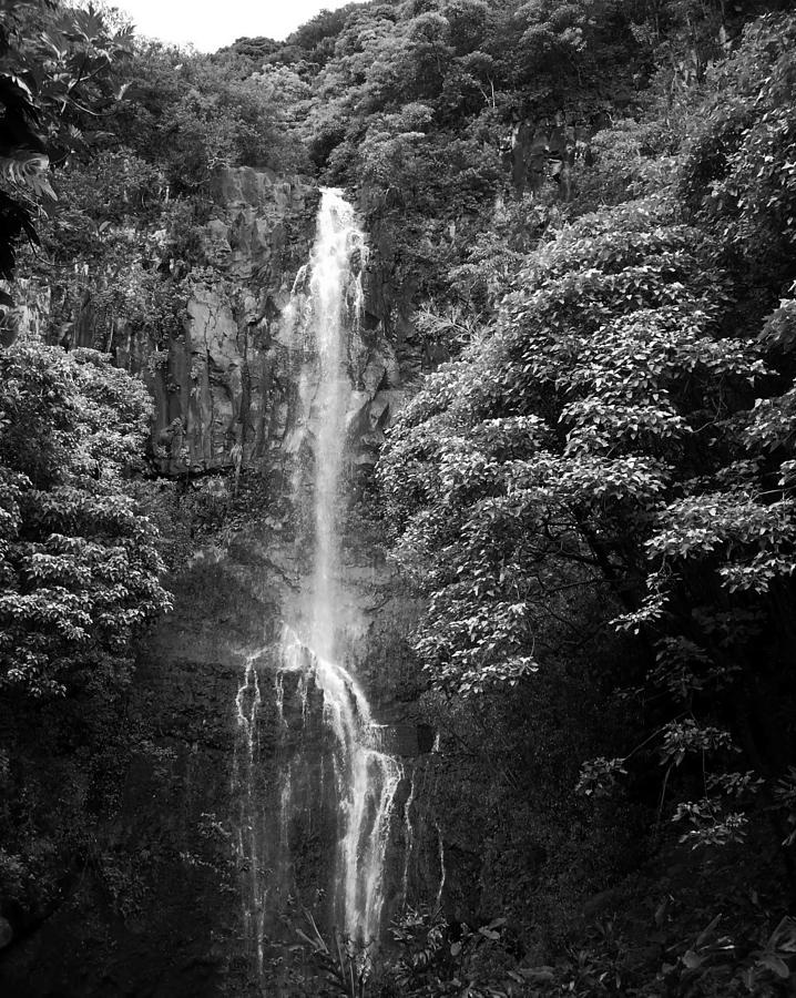 Waikani Falls at Wailua Maui Hawaii B W Photograph by Connie Fox