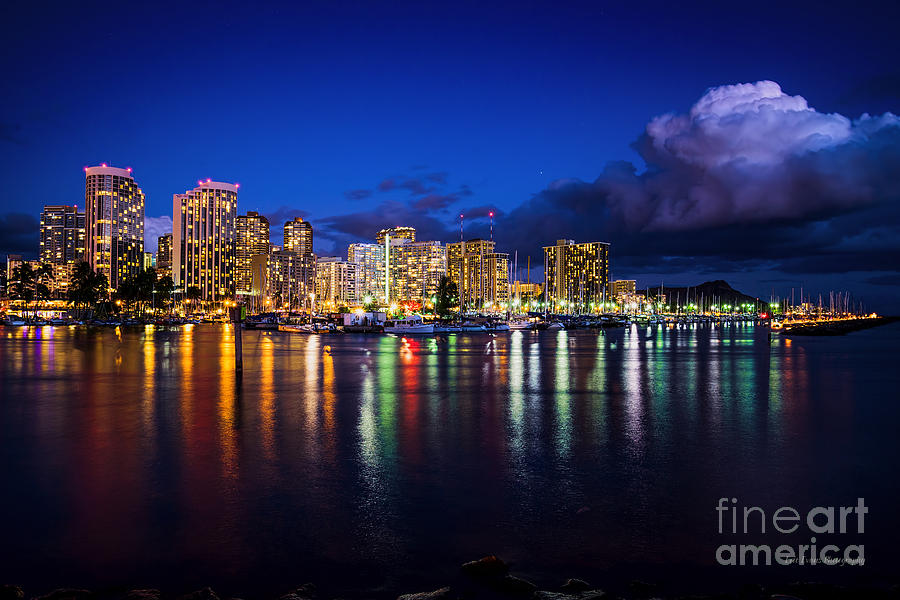 Waikiki and Diamond Head at Dusk Photograph by Aloha Art