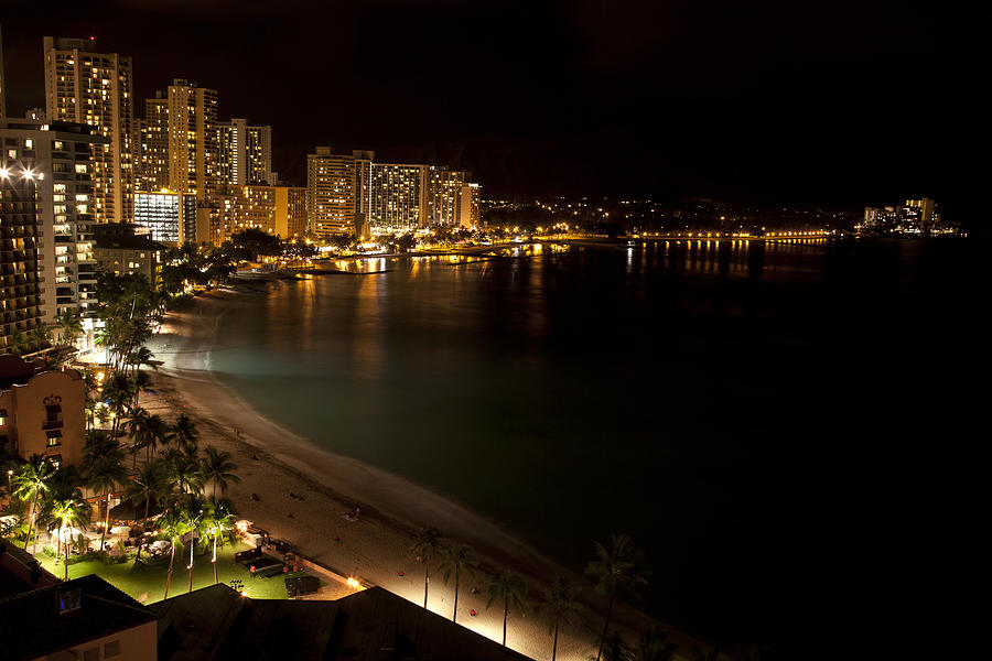 Waikiki Beach at Night Photograph by Laura Tucker