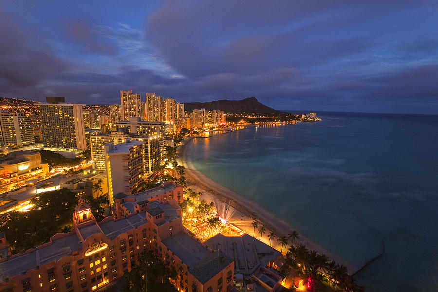 Waikiki By Night Photograph by James Roemmling