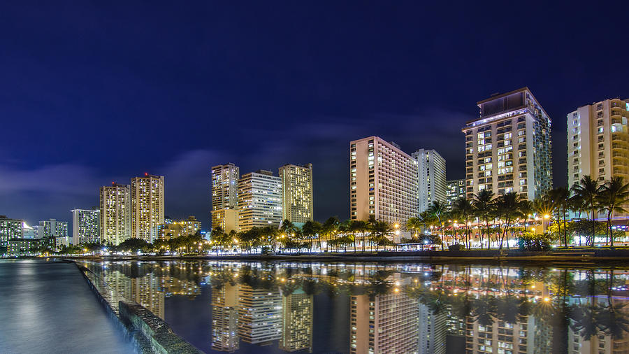 Waikiki cityscape at night  Photograph by Tin Lung Chao