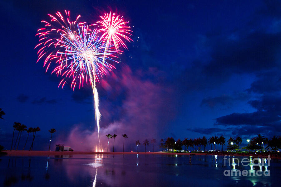 Waikiki Fireworks Photograph by Laarni Montano
