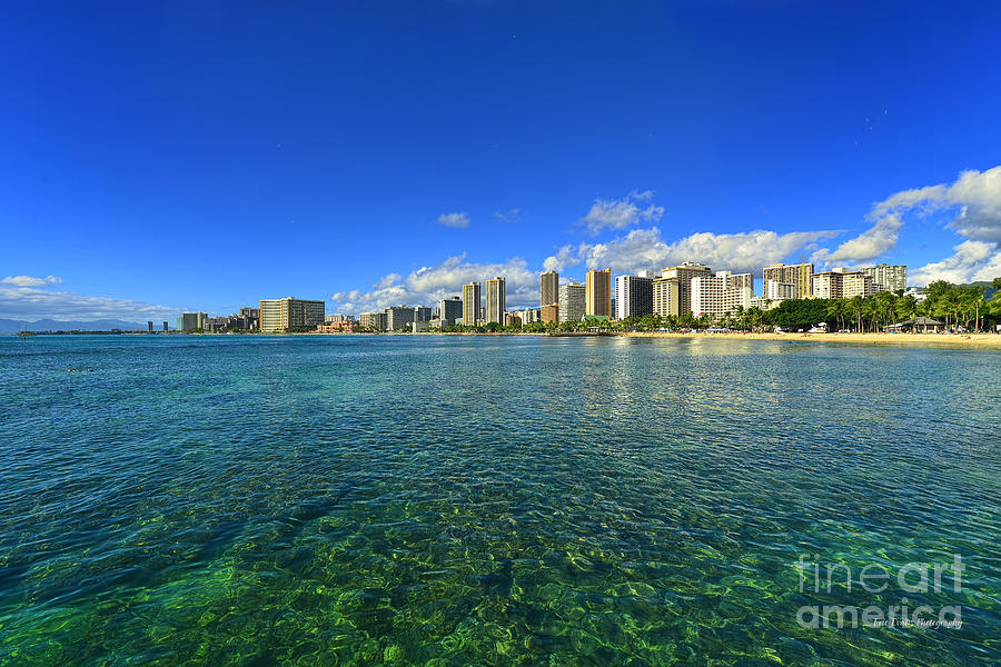 Waikiki Beach Photograph - Waikiki Shoreline Emerald Water by Aloha Art