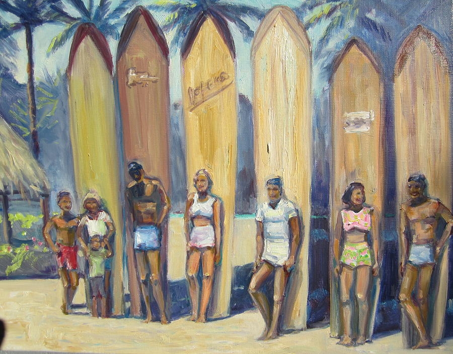 Vintage Painting - Waikiki Vintage Surfers by Michael Knowlton