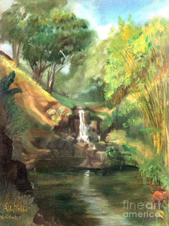 Waimea Falls Oahu Hawaii - 1970 Painting by Art By Tolpo Collection