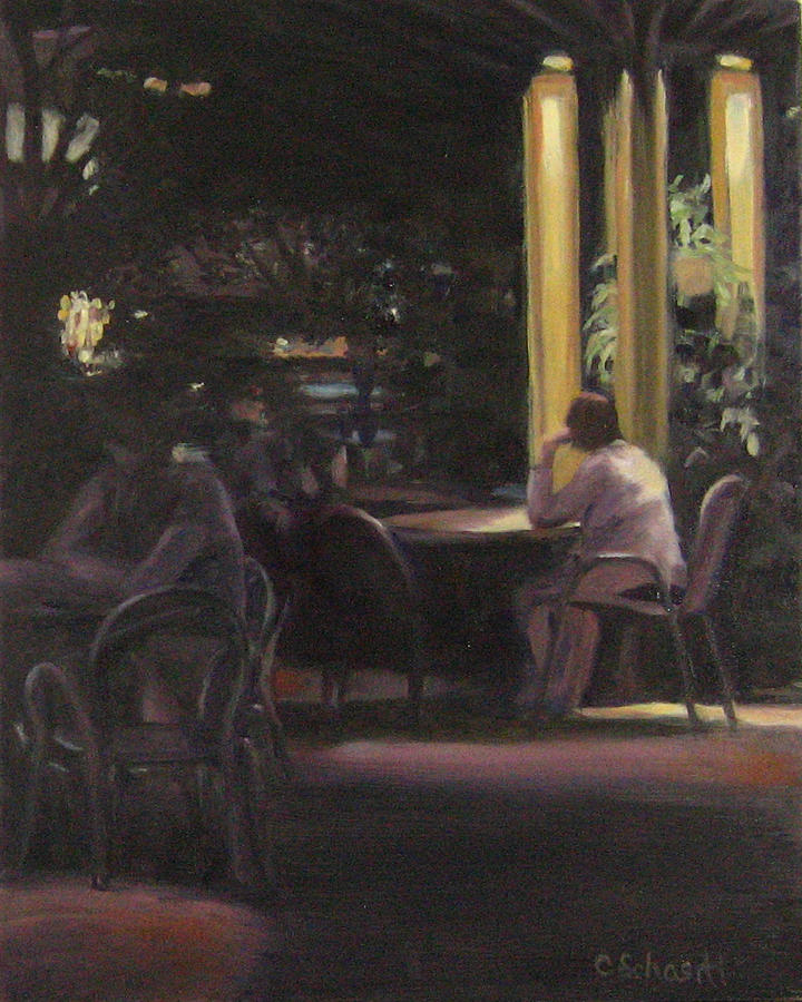 Waiting at the Night Cafe Painting by Connie Schaertl