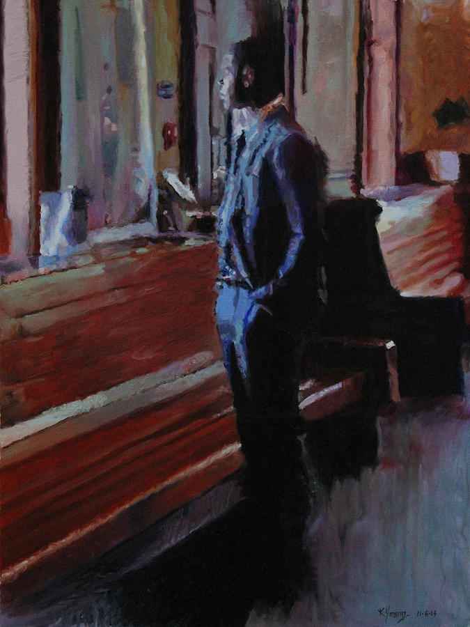 Waiting at the Train Station Painting by Kenneth Young