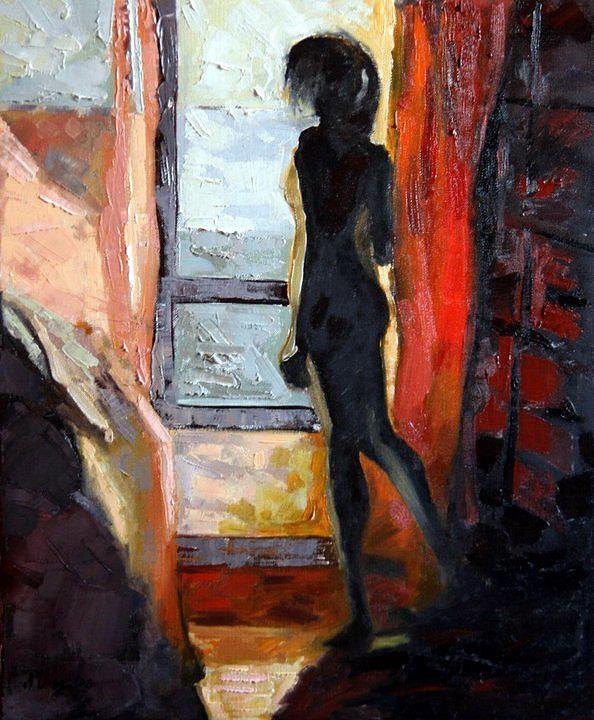 Waiting - contre-jour Painting by Magda Urse