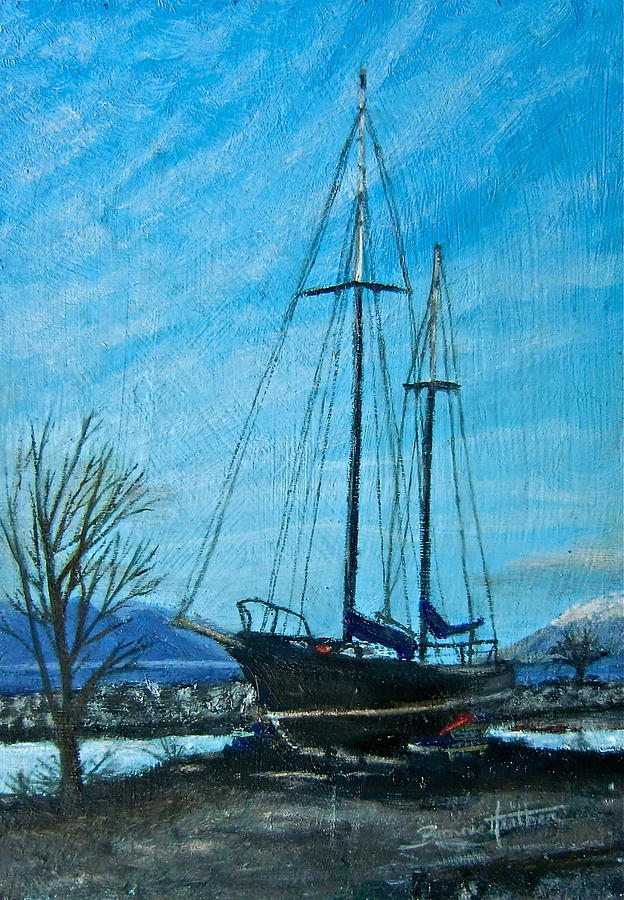 Boat Painting - Waiting For Springtime. by Bonnie Heather