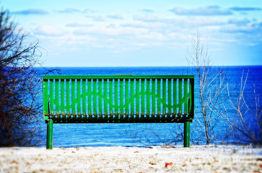 Waiting for Summer - The Green Bench Photograph by Mary Machare