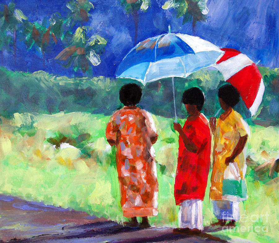 Umbrella Painting - Waiting for the Bus by Karen Bower