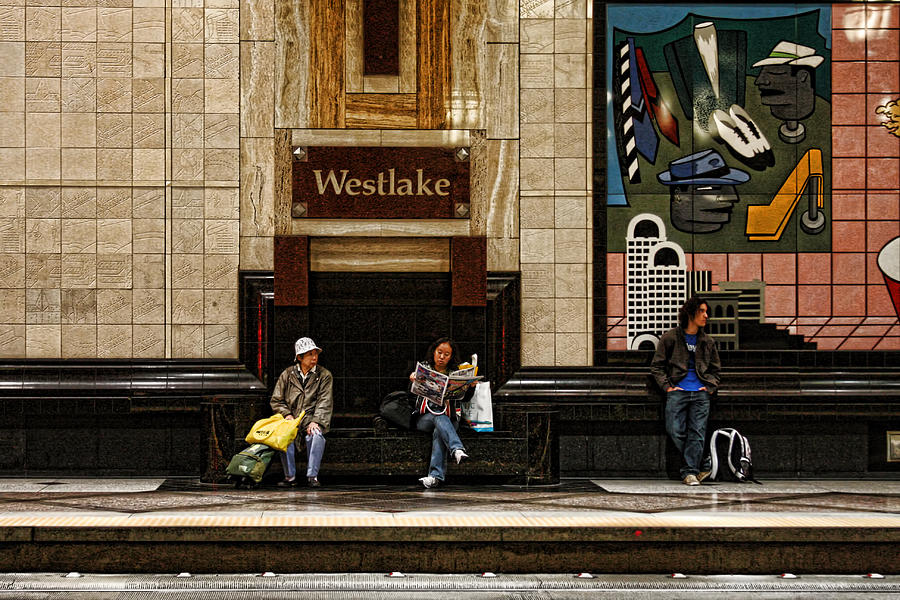 Seattle Photograph - Waiting For The Bus - Westlake Station by Steve Raley
