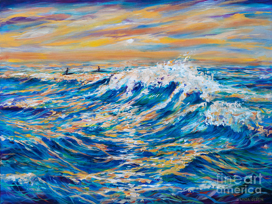 Waiting for the Last Wave Painting by Linda Olsen