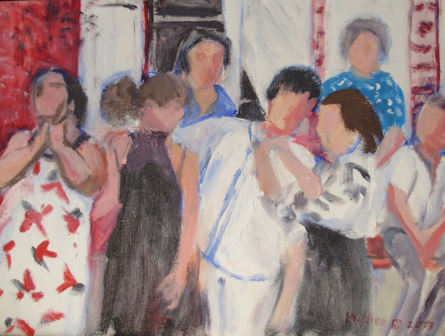 Crowd Painting - Waiting for the Photographer by Bonnie Wilber