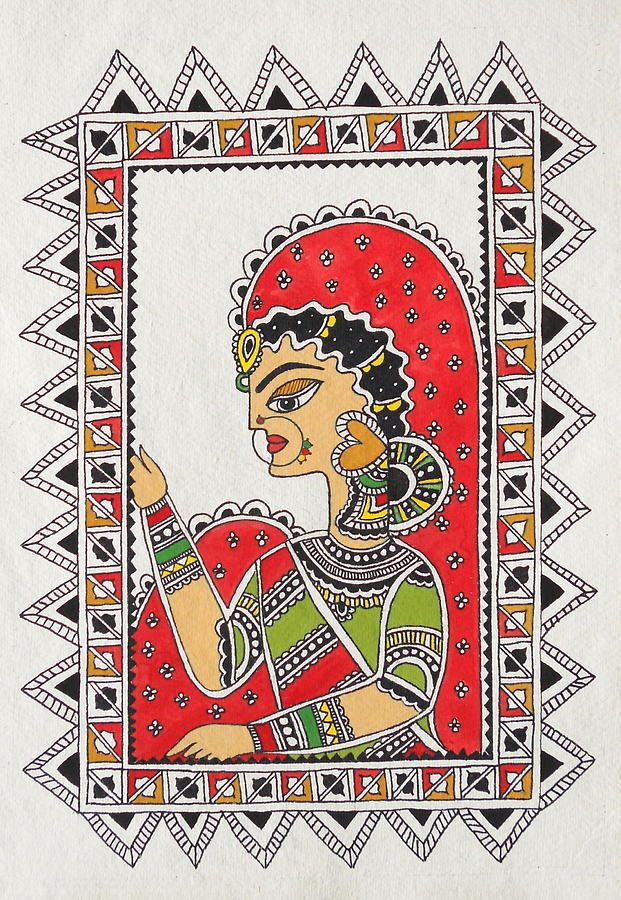 WAITING FOR YOU MadhubaniMithila painting Indian ancient folk art