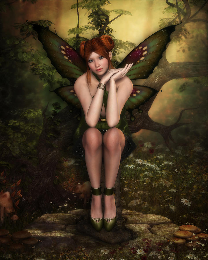 Fairy Digital Art - Waiting by Raina Hopkins