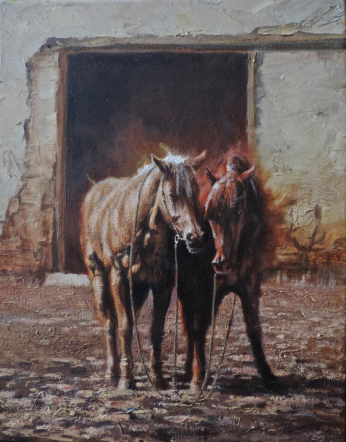 Horses Painting - Waiting to Ride Again by Mia DeLode Horses Painting - Waiting to Ride Again by Mia DeLode