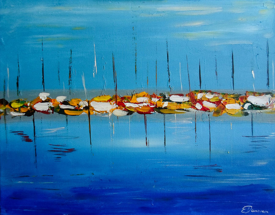 Abstract Painting - Waiting to Sail Abstract Seascape by Eliza Donovan