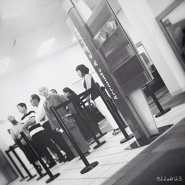 Bw Photograph - Waiting... #waiting #inline #bank by Adri Ramirez