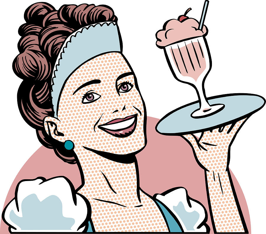 Waitress with Ice Cream Drawing by Paul Gilligan