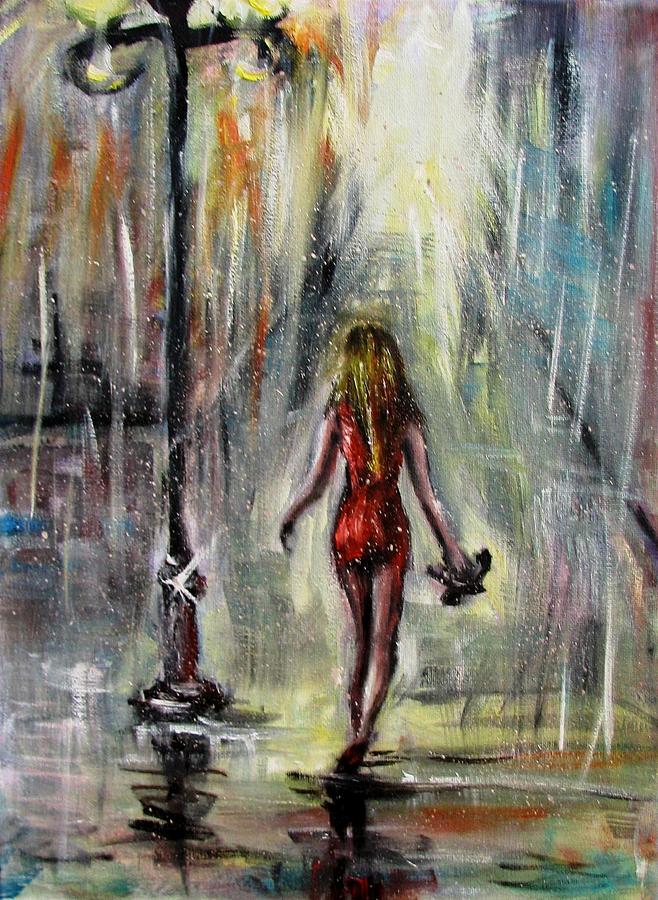Impressionism Painting - Walk alone in the rain by Natalja Picugina