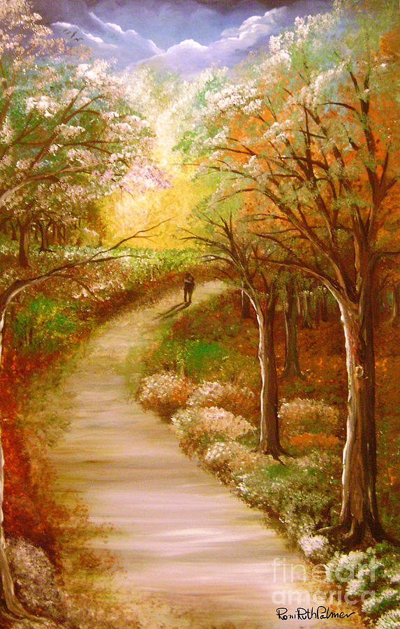 Walk in golden forest Painting by Roni Ruth Palmer
