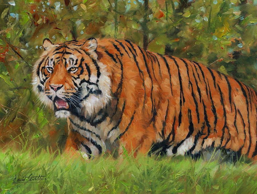 Cat Painting - Walk in the Forest. Amur Tiger by David Stribbling
