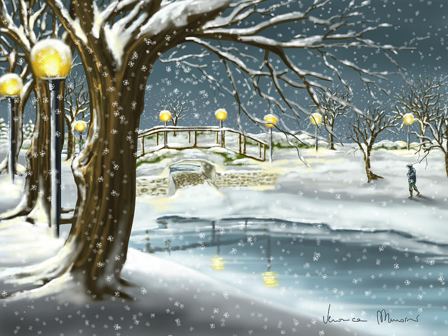 Walk in the snow Painting by Veronica Minozzi