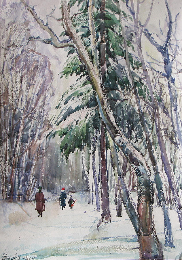Walk in winter wood Painting by Juliya Zhukova