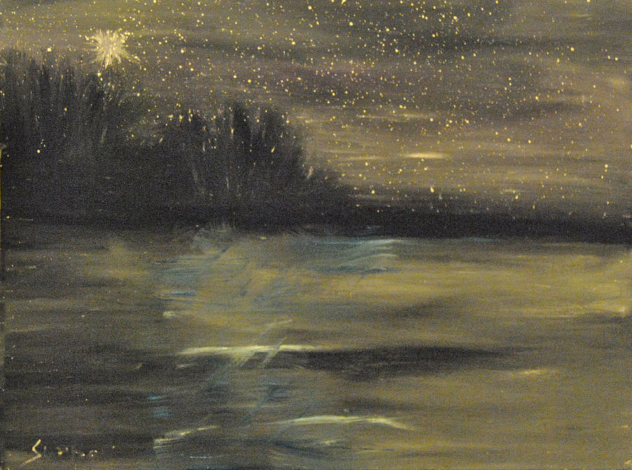 Walk on the night Beach Painting by Suzanne Surber