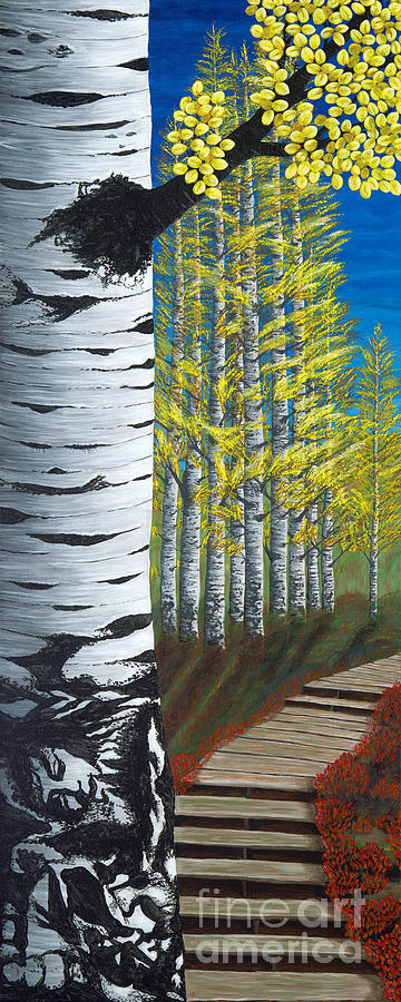 Walk Through Aspens triptych 1 Painting by Rebecca Parker