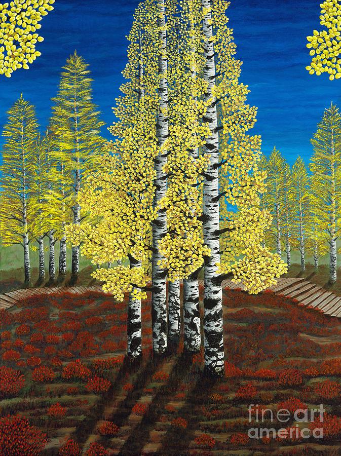 Walk Through Aspens triptych 2 Painting by Rebecca Parker