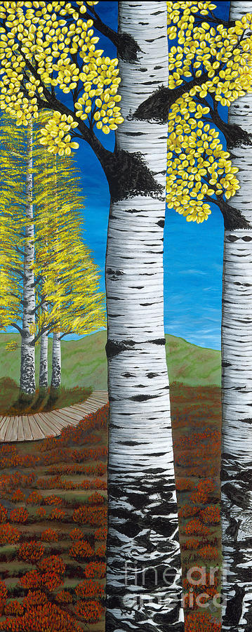 Walk Through Aspens triptych 3 Painting by Rebecca Parker