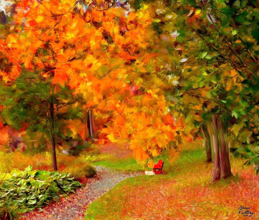 Walk Through the Park in te Fall Painting by Bruce Nutting